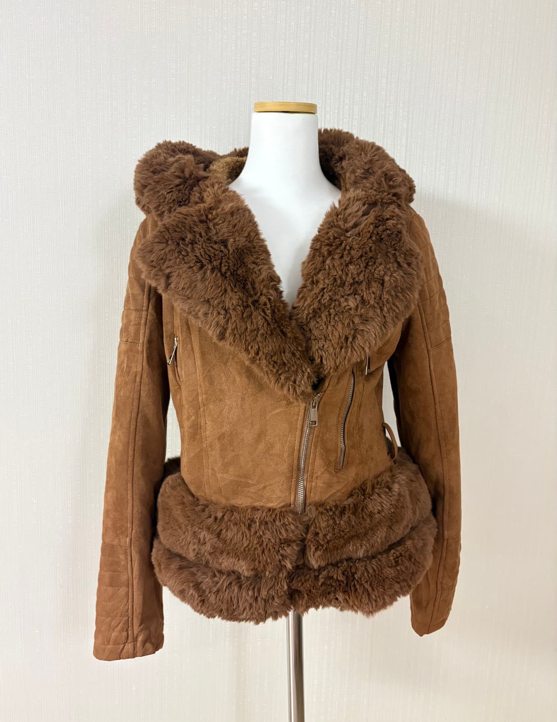 (Giorgia Fashion) 퍼 트리밍 슬림핏 무스탕 자켓 상품이미지1