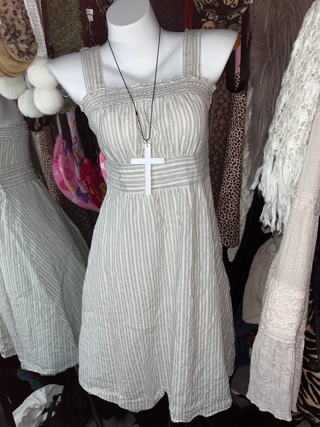 y2k 모리 그레이 글리터 단가라 원피스 상품이미지1