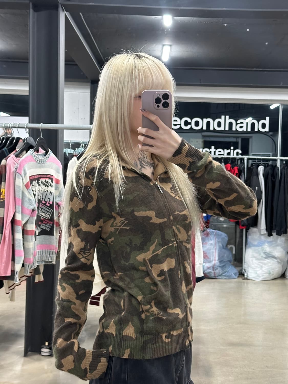 히스테릭 글래머 카모플라쥬 패턴 집업 후드티 상품이미지1