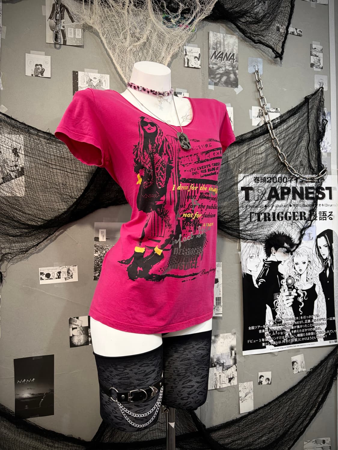 00's Glam V-neck hot pink short sleeve 상품이미지3