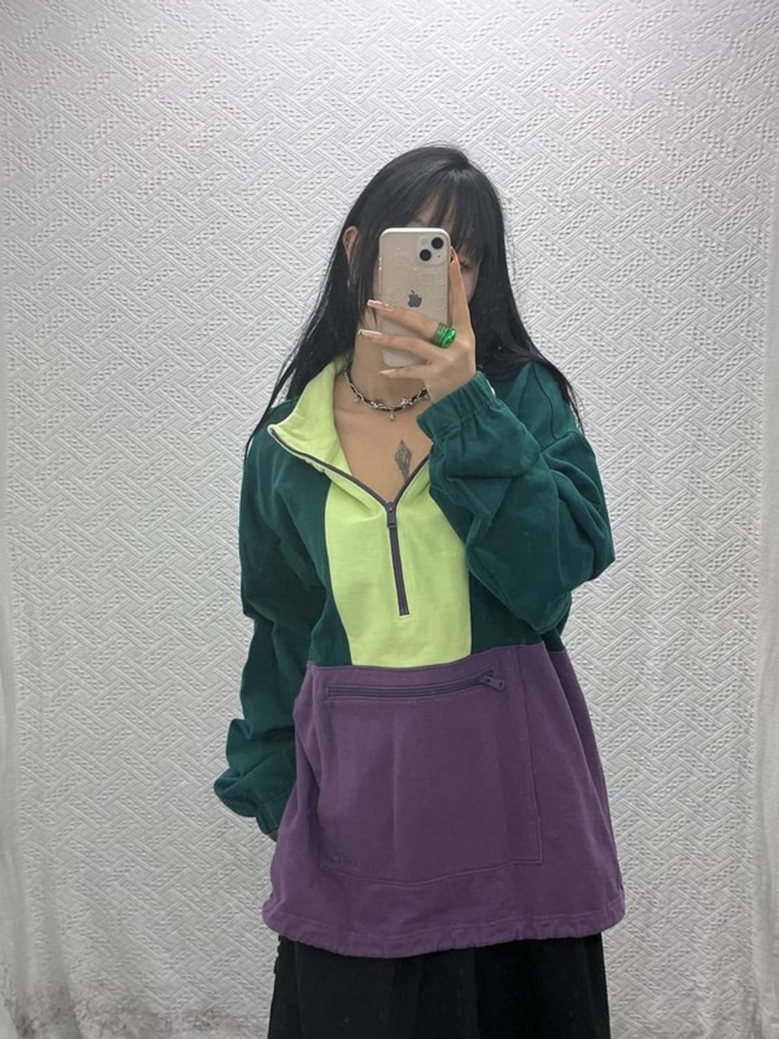 리바이스 레트로 컬러블럭 오버사이즈 반집업 맨투맨 XL C08159 상품이미지2