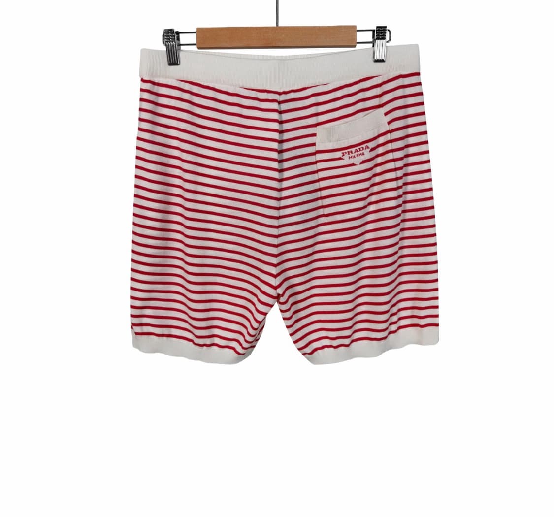 [52] 프라다 남성 실크 삼각로고 스트라이프 버뮤다 쇼츠 반바지 레드 상품이미지1