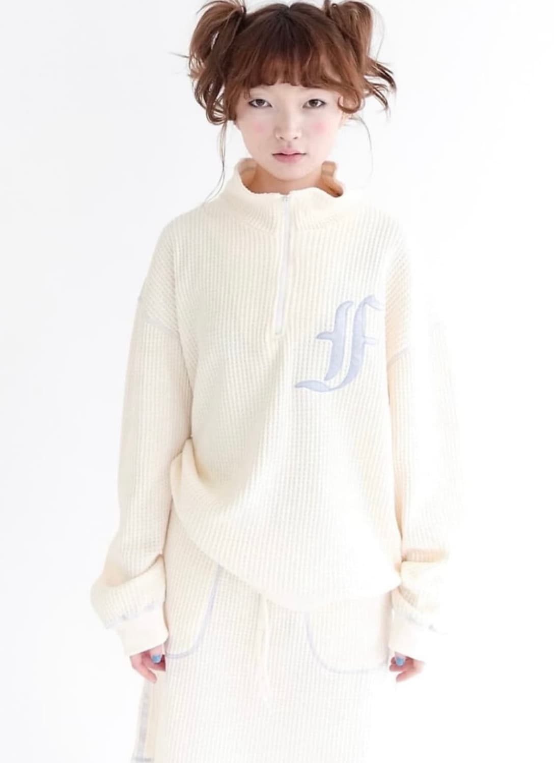 샵페어리 와플 하프 집 풀오버 크림 상품이미지1