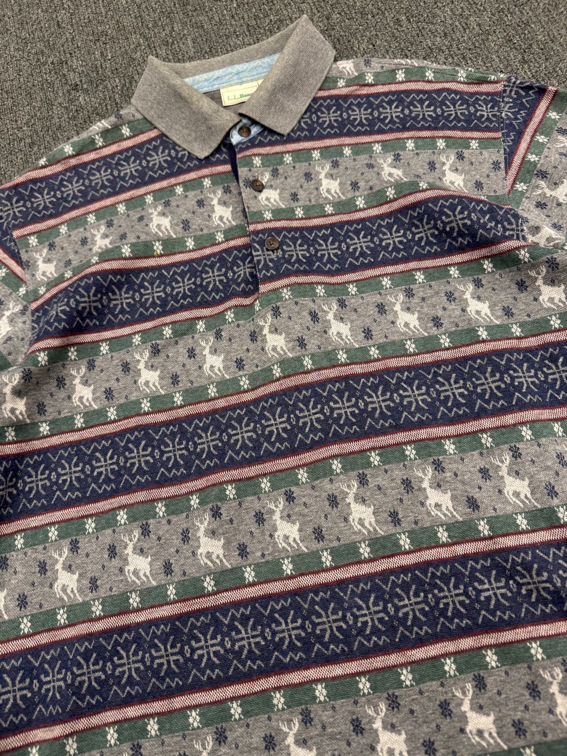OS)LL bean 빈티지 노르딕패턴 롱슬리브 카라티 상품이미지2
