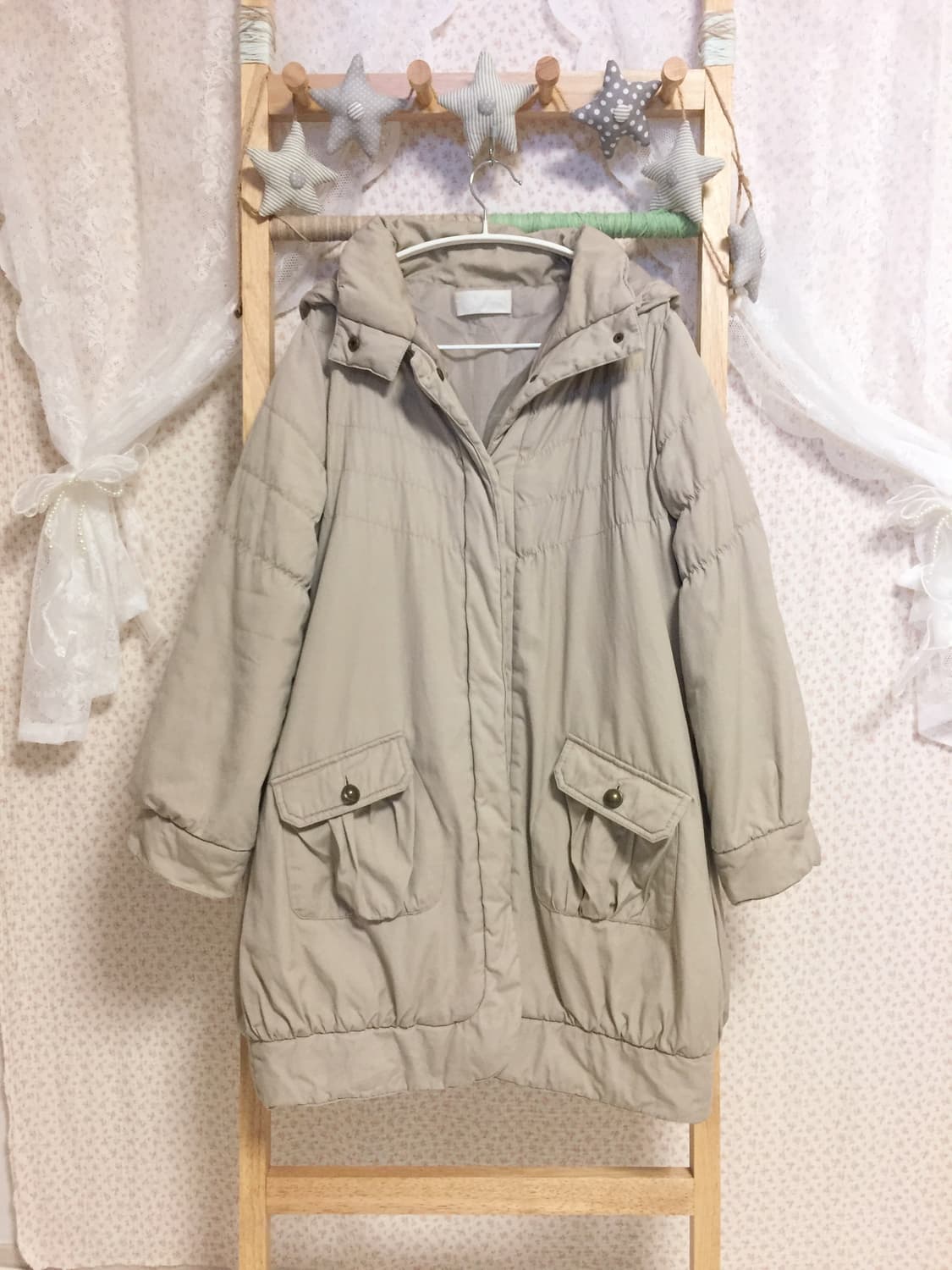 빈티지 베이지 후드 패딩 상품이미지1