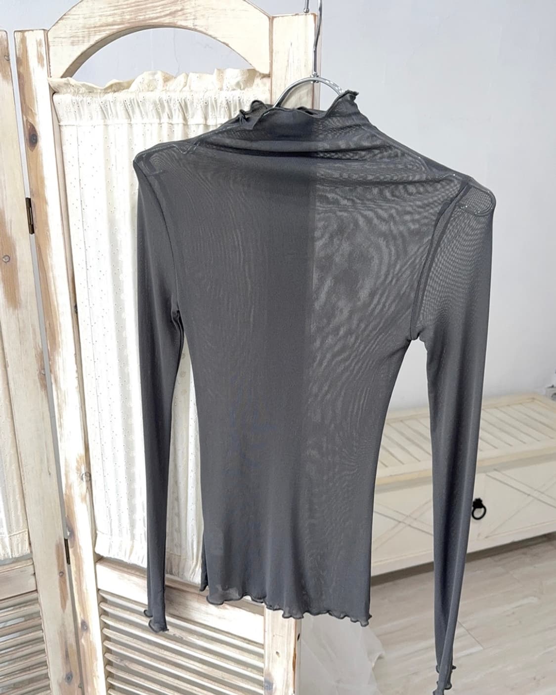 Charcoal gray see through mesh top 상품이미지1