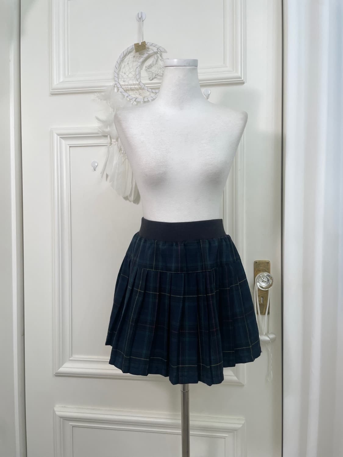 blue green check pleats banding mini ski 상품이미지1