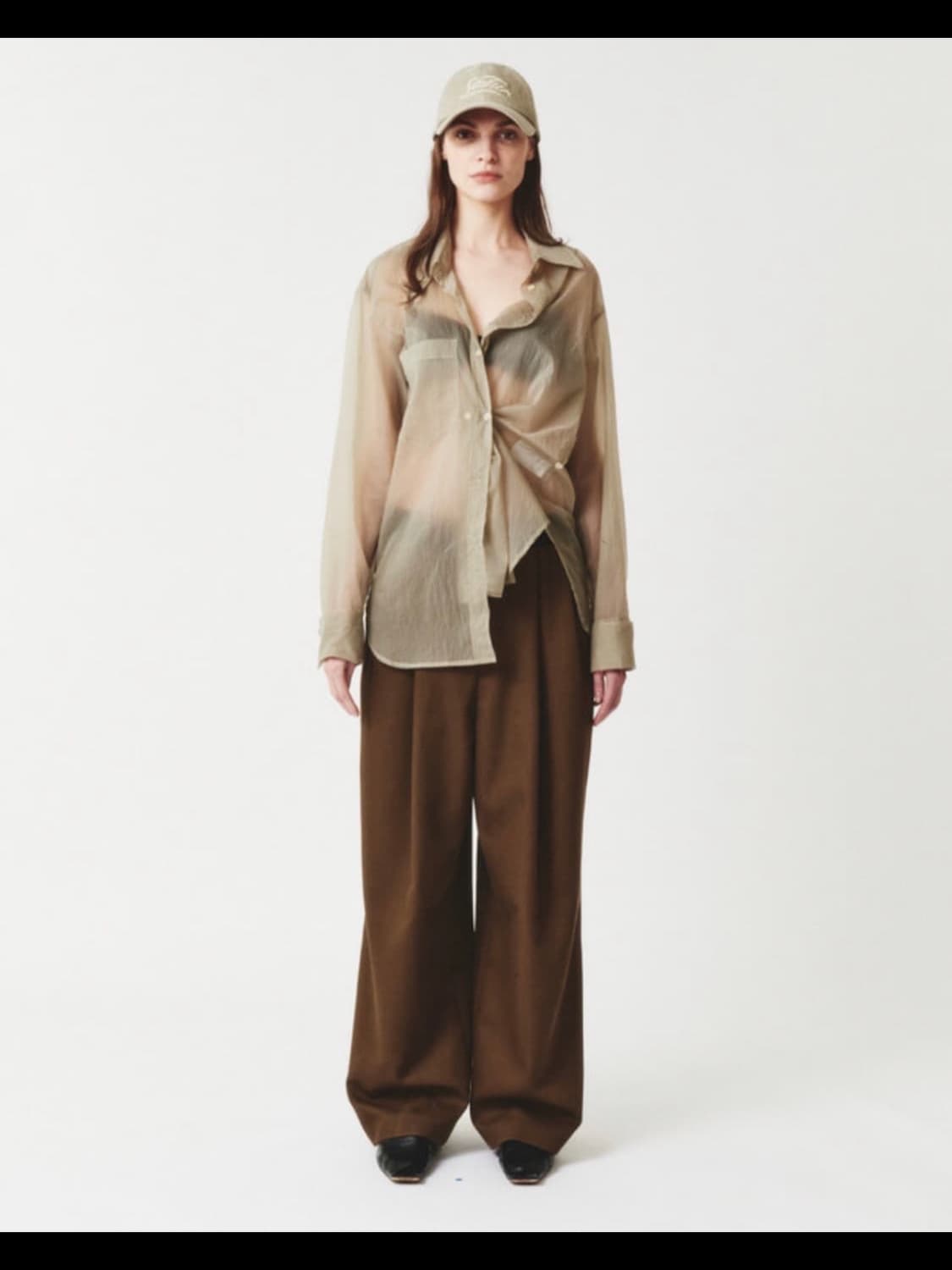 Satur 세터 2-way 사르노 시어 시스루 셔츠 그레이지베이지컬러 상품이미지4