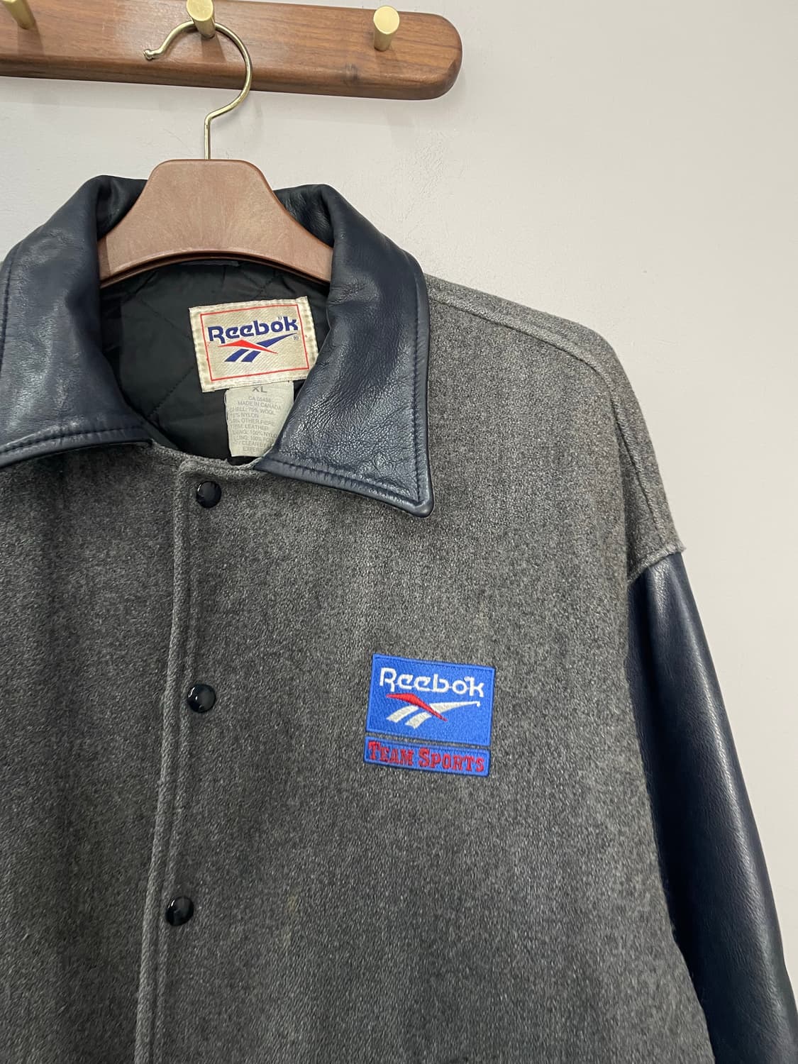 리복 90s 올드스쿨 레더 모직 배색 바시티 자켓 H2246 상품이미지3