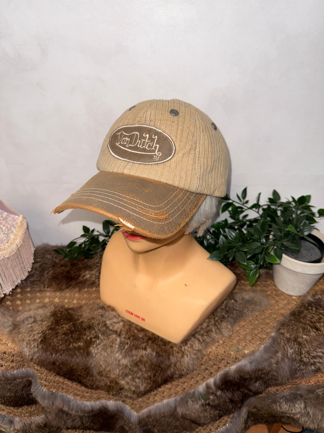 Von Dutch beige stripe leather logo 볼캡 상품이미지1