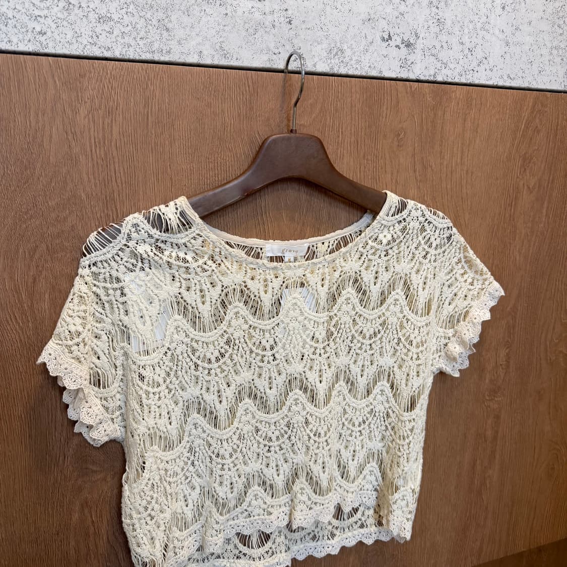 빈티지 반팔 크로셰 니트 웨이브 패턴 디테일 아이보리 k53 상품이미지3