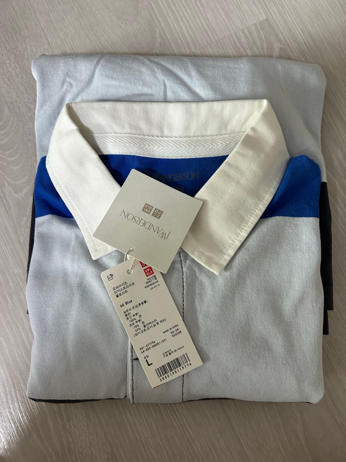 유니클로 JW앤더슨 오버사이즈 러거스트라이프 폴로셔츠 L 사이즈 상품이미지1