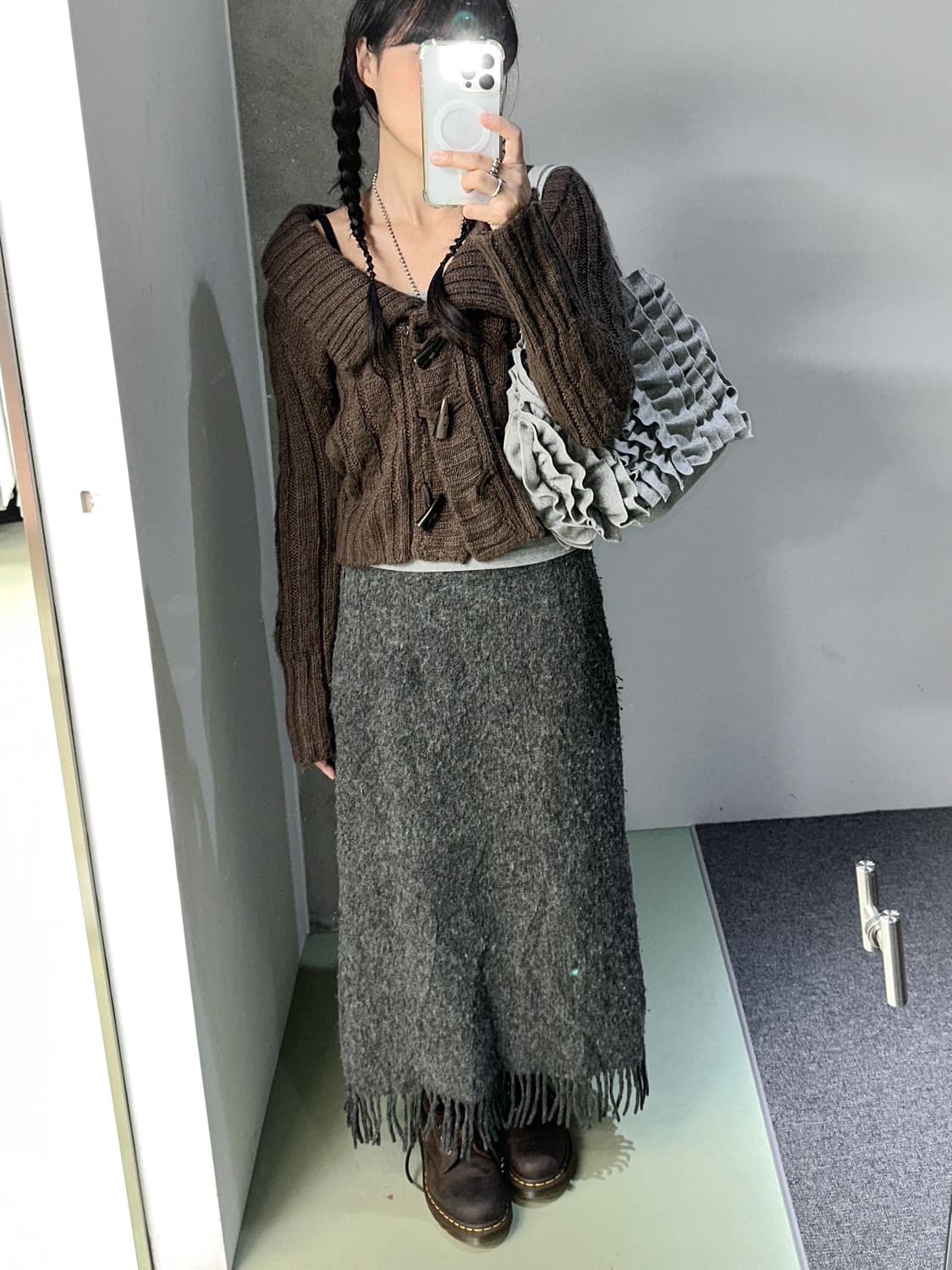 brown collar duffle short cardigan 상품이미지5
