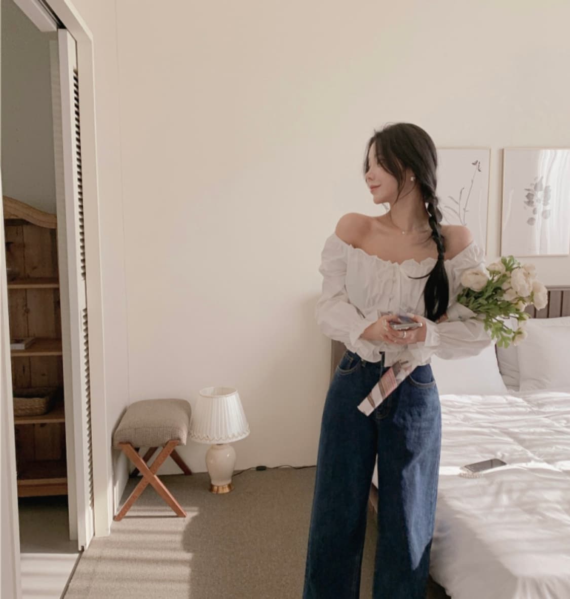 화이트 퍼프셔링 블라우스 상품이미지4