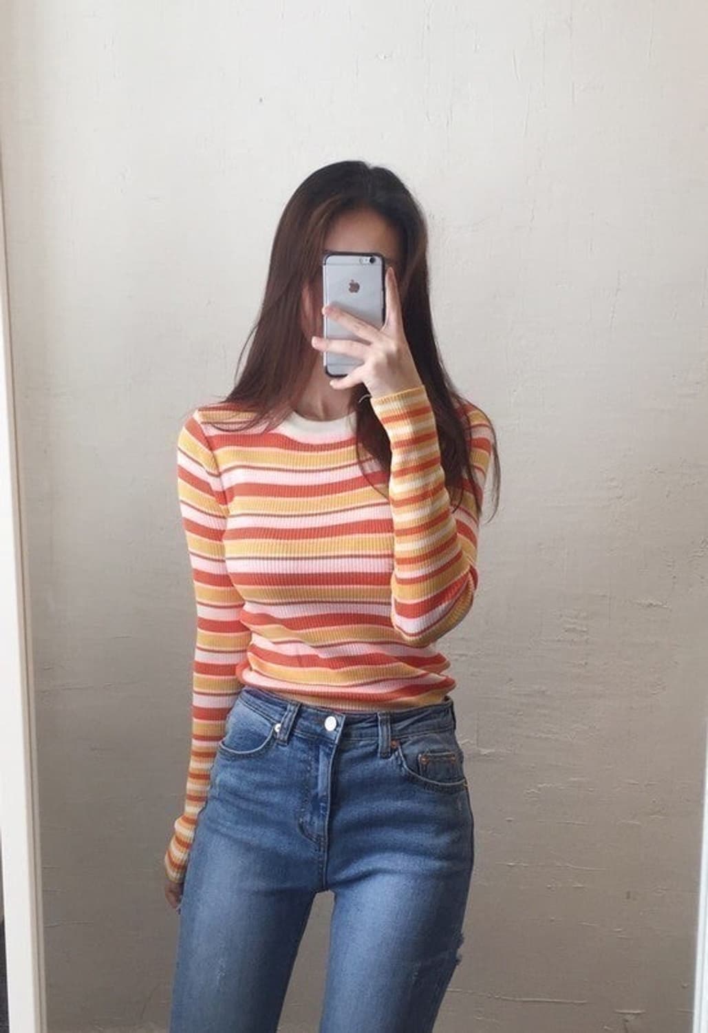 오렌지 단가라 티셔츠, 스트라이프 티셔츠 상품이미지1