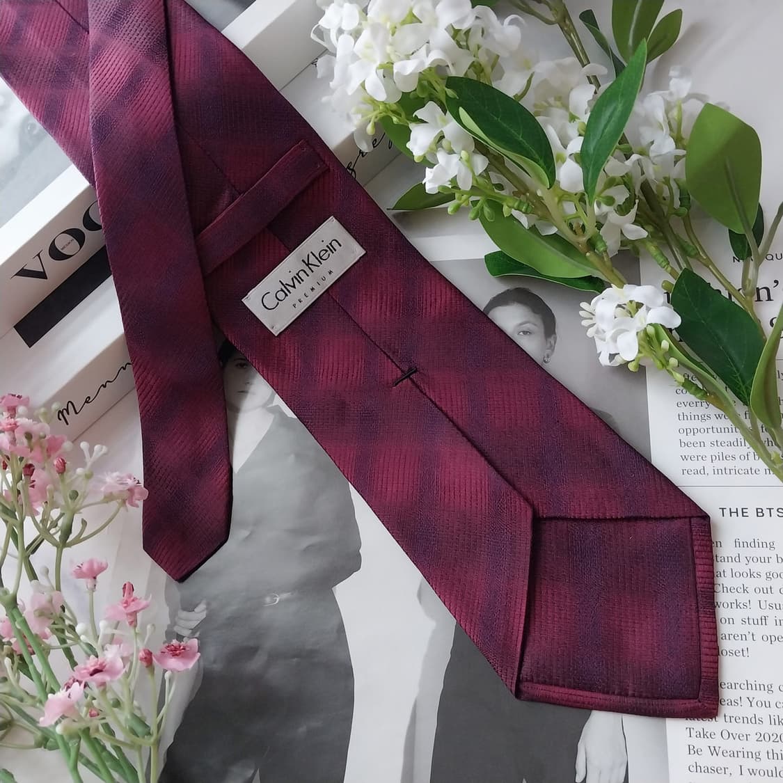 캘빈클라인 실크 와인 패턴 넥타이 8.8cm A+등급 K1678
 상품이미지5