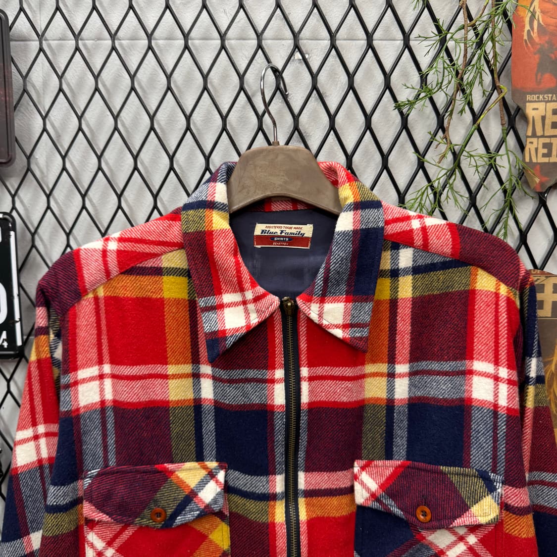 90s ITA VINTAGE 플란넬 체크 패턴 집업 셔츠 레드 상품이미지3