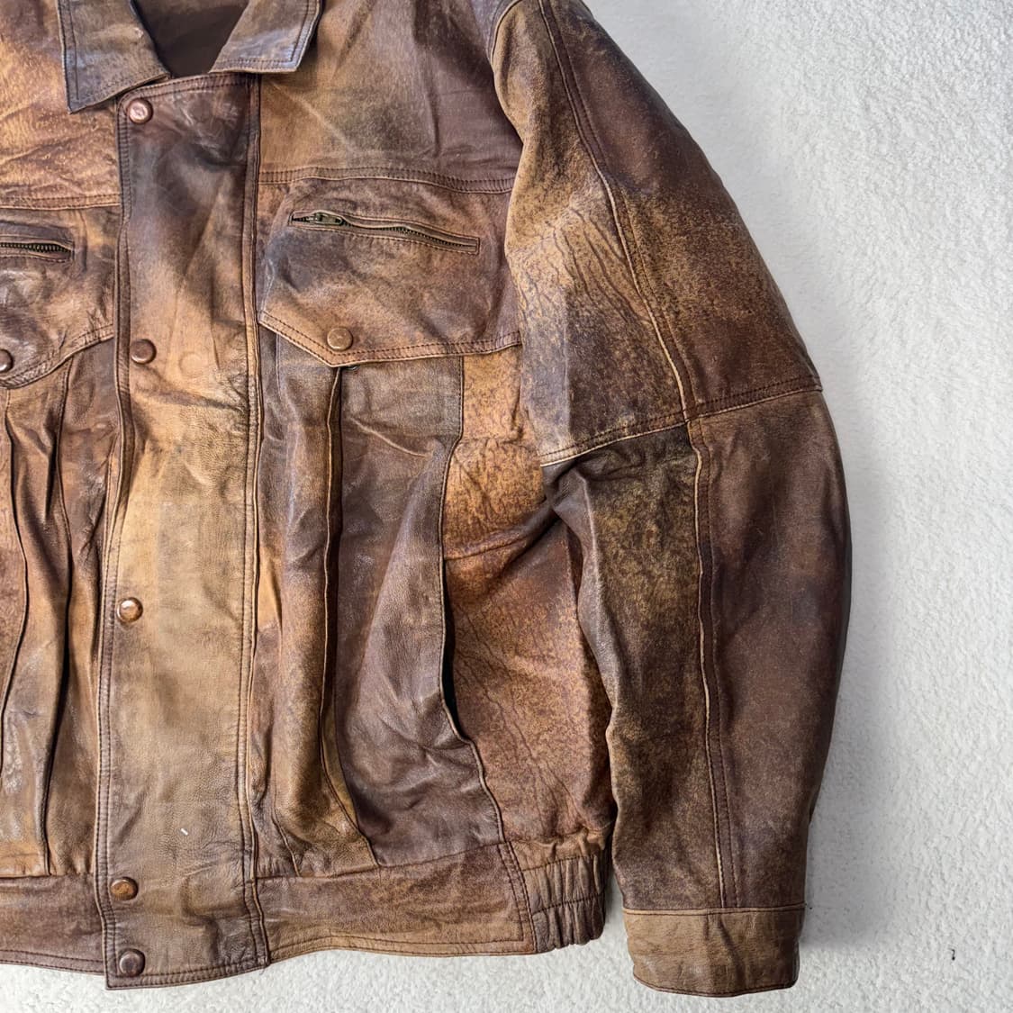 빈티지 워시드 레더 트러커 자켓 상품이미지7