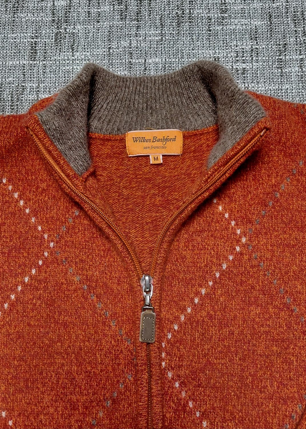 Wilkes Bashford 남성 아가일 니트 집업 M 상품이미지1