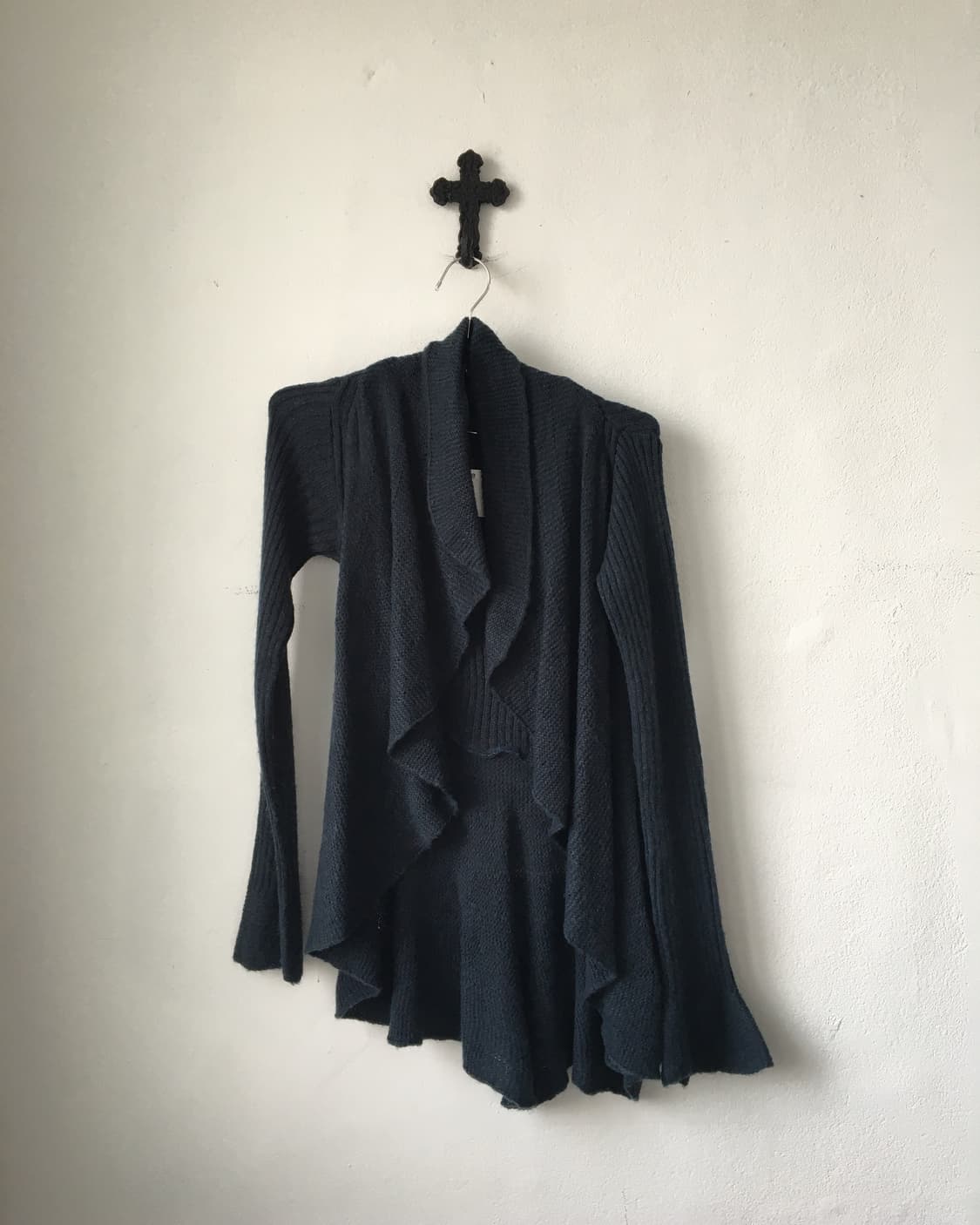 Ruffle drape point blue knit open cardig 상품이미지2
