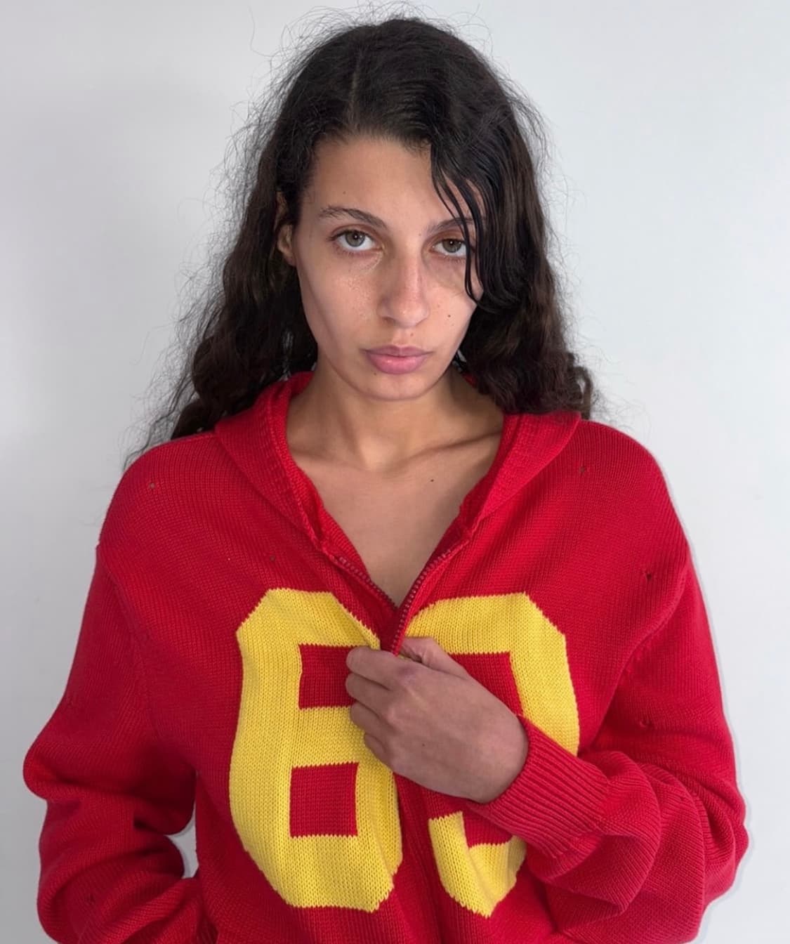 [S,M,L]기마구아스 69 니트 후드 집업/레드 상품이미지1