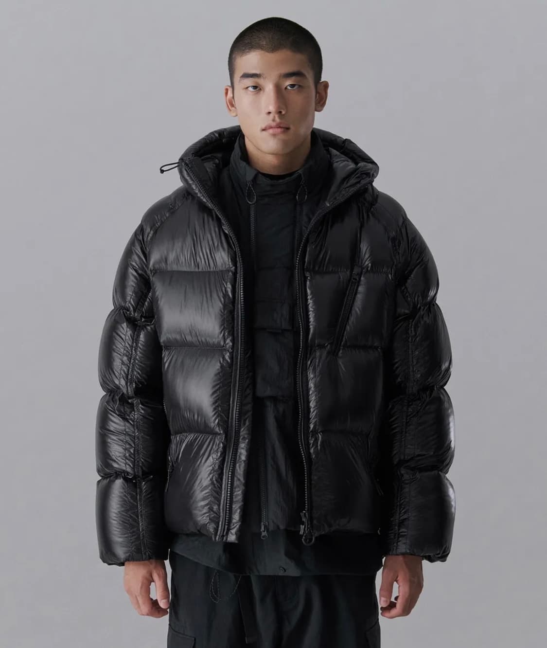 시티 레저 시어 립스탑 후디드 다운 숏 패딩 재킷 [블랙] 상품이미지1