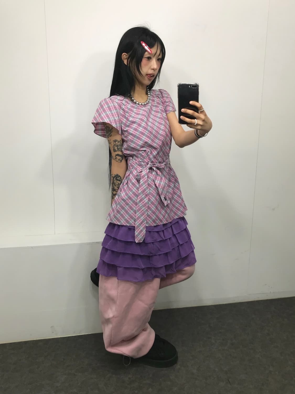 버버리 핑크 체크 퍼프 블라우스 상품이미지4