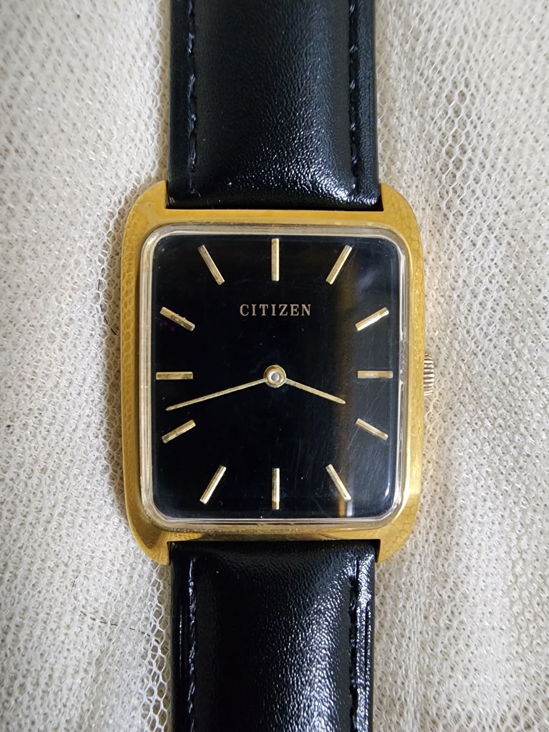 70's 빈티지 시티즌 블랙다이얼 사각 금장 수동 시계 공용 상품이미지4