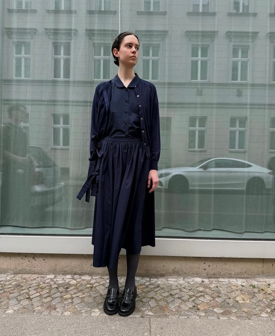 Doble Strap Ribbon Skirt (Navy) 상품이미지1