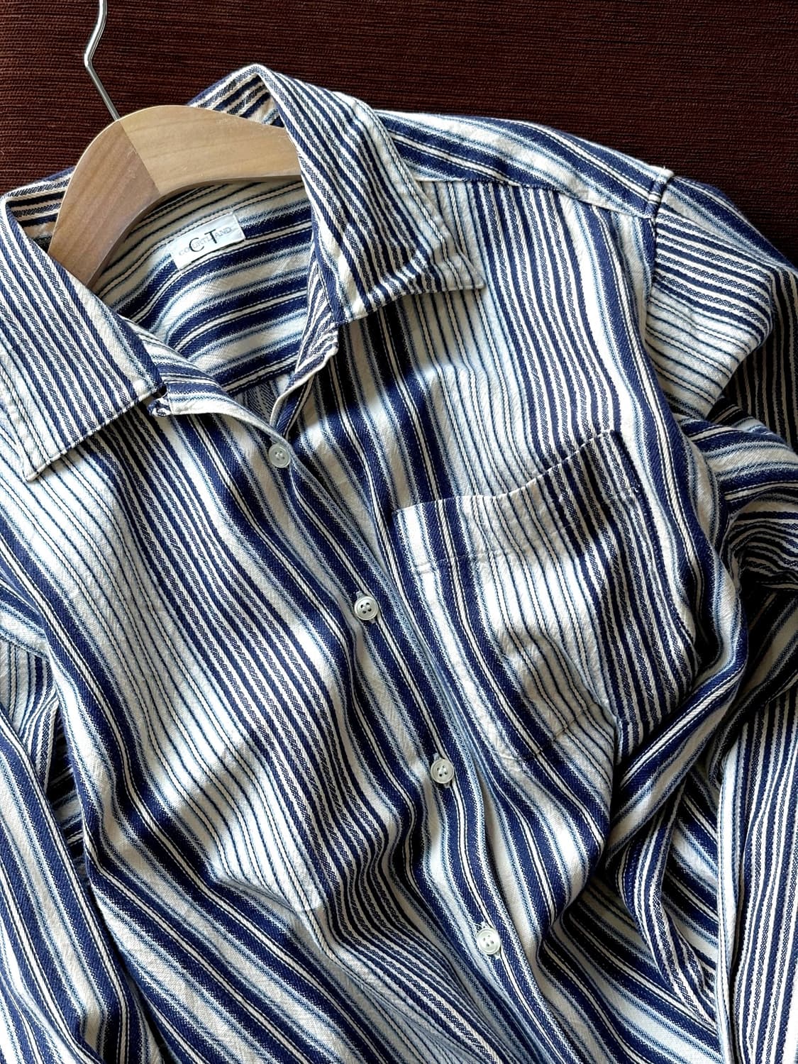 Cotton woven stripe open collar shirt 상품이미지10