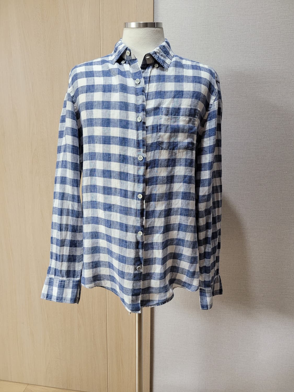 유니온베이 Unionbay 남자 린넨 체크셔츠 105 블루 상품이미지1
