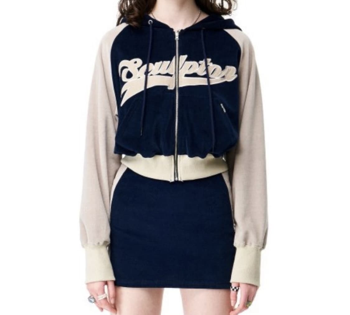 Sculptor 스컬프터 벨벳 크롭 후드집업 스커트 셋업 s 상품이미지1