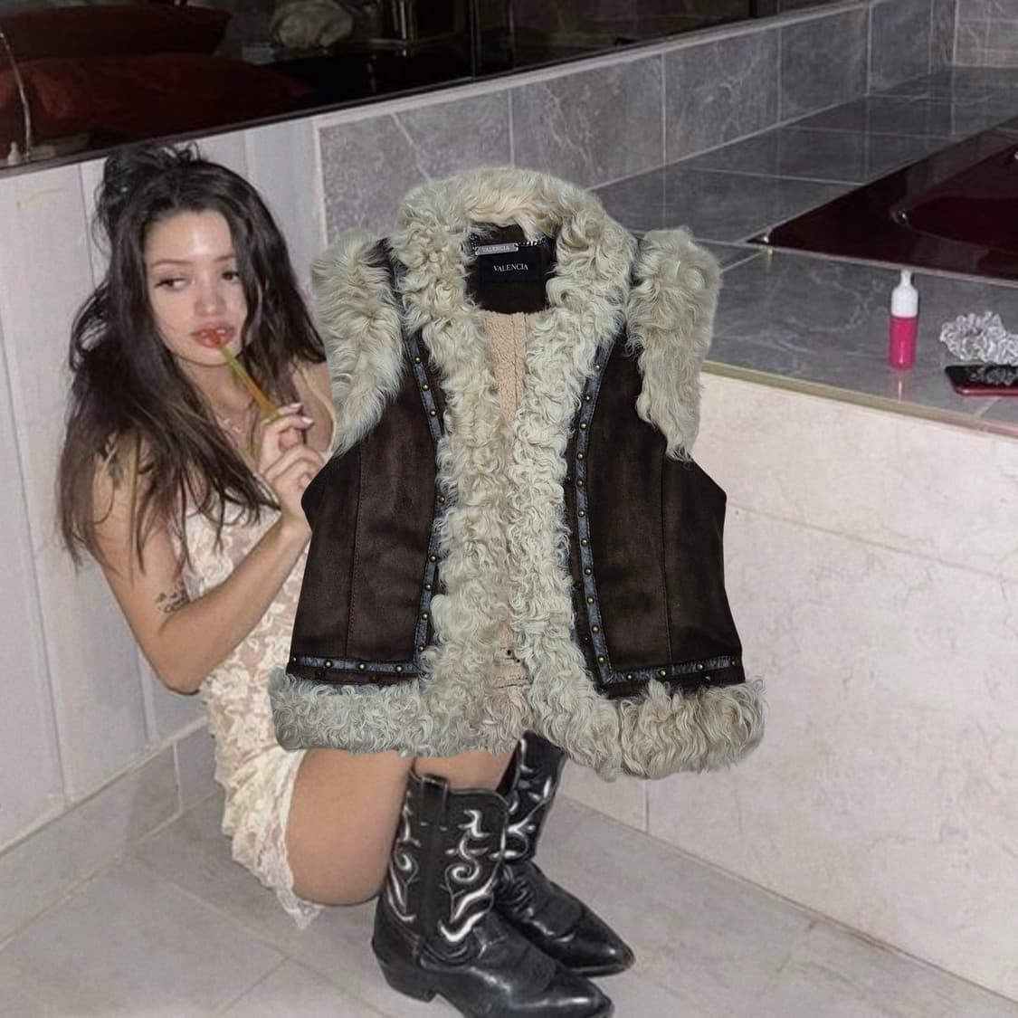 Vintage 03 Lambs Fur leather vest Jacket 상품이미지2