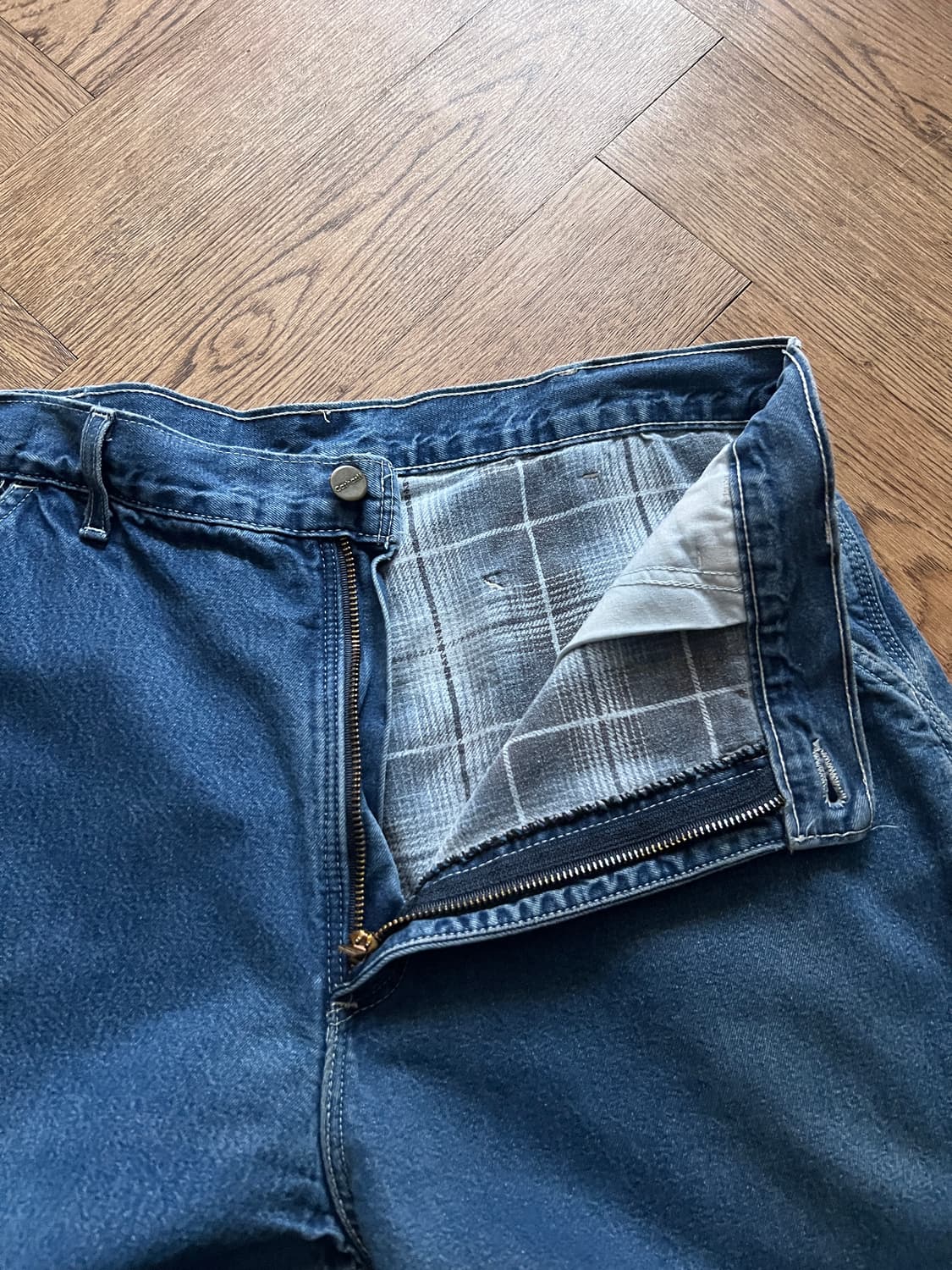 [36]칼하트 Made in USA 체크 라이닝 싱글니 워크 데님 팬츠 상품이미지5