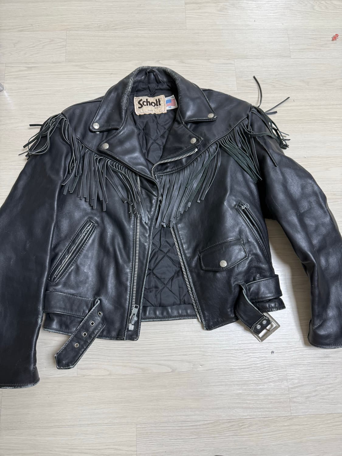 쇼트 프린지 카우레더자켓 상품이미지1