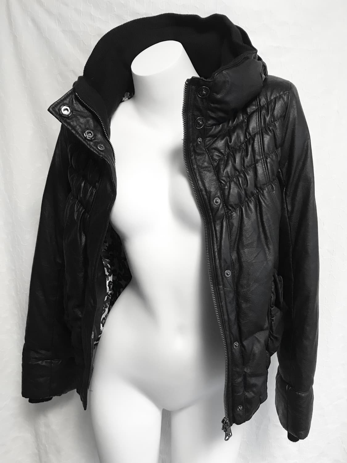 택포•빈티지 00s 펑크 셔링 보노 하이넥 레더 패딩 자켓 상품이미지3
