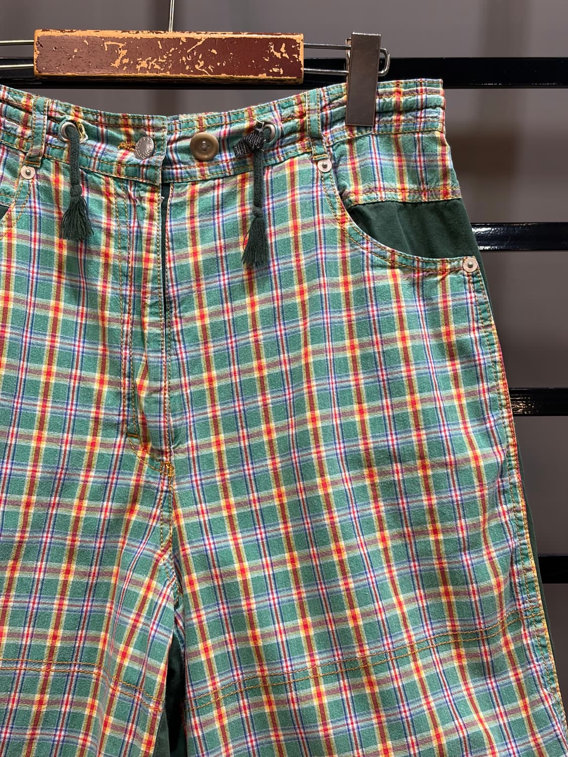 [M] 오일릴리 빈티지 체크 배색 반바지 그린 멀티 쇼츠 4.5 상품이미지3