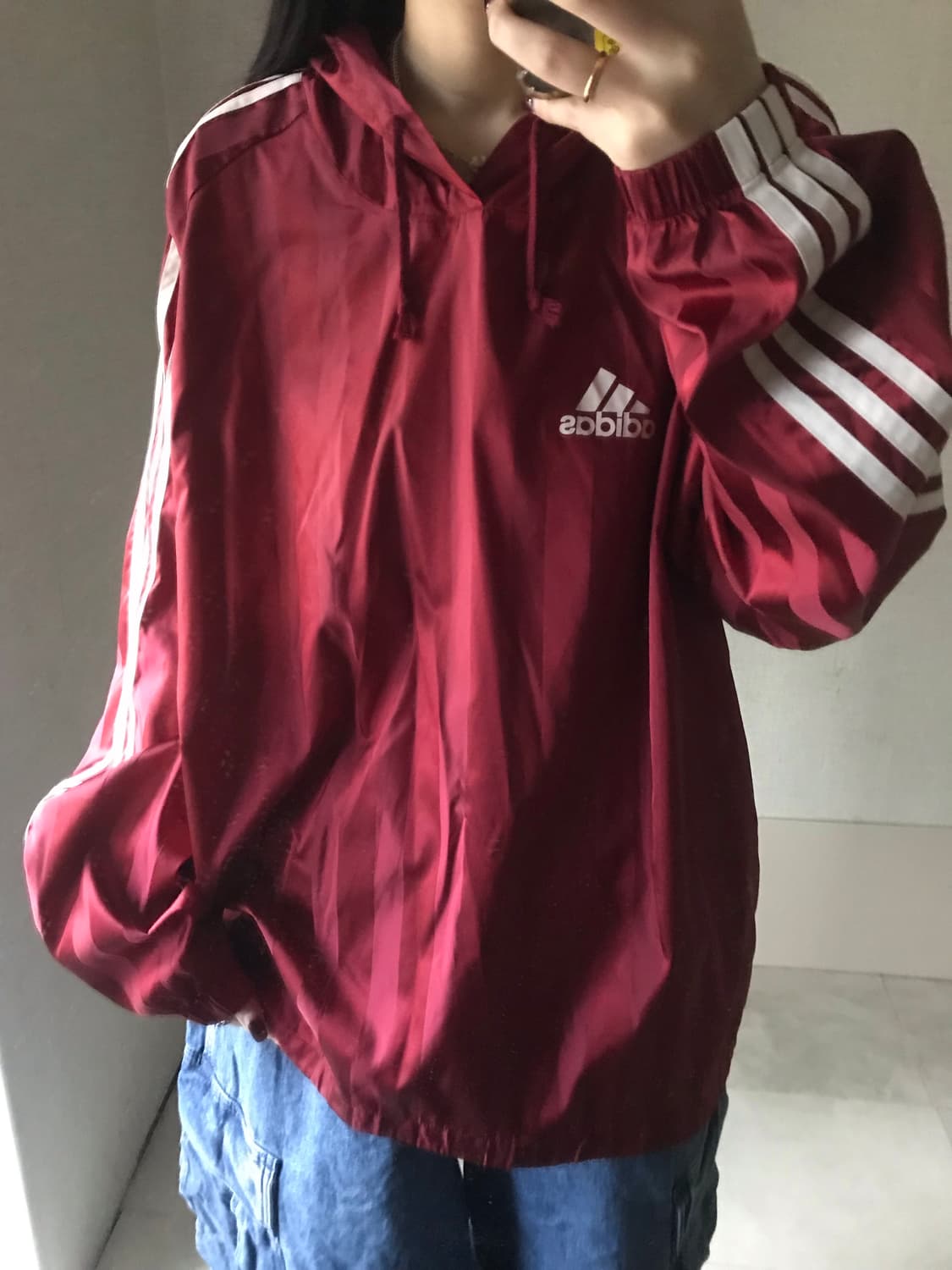 아디다스 00s 버건디 빅로고 나일론 후드티 상품이미지2