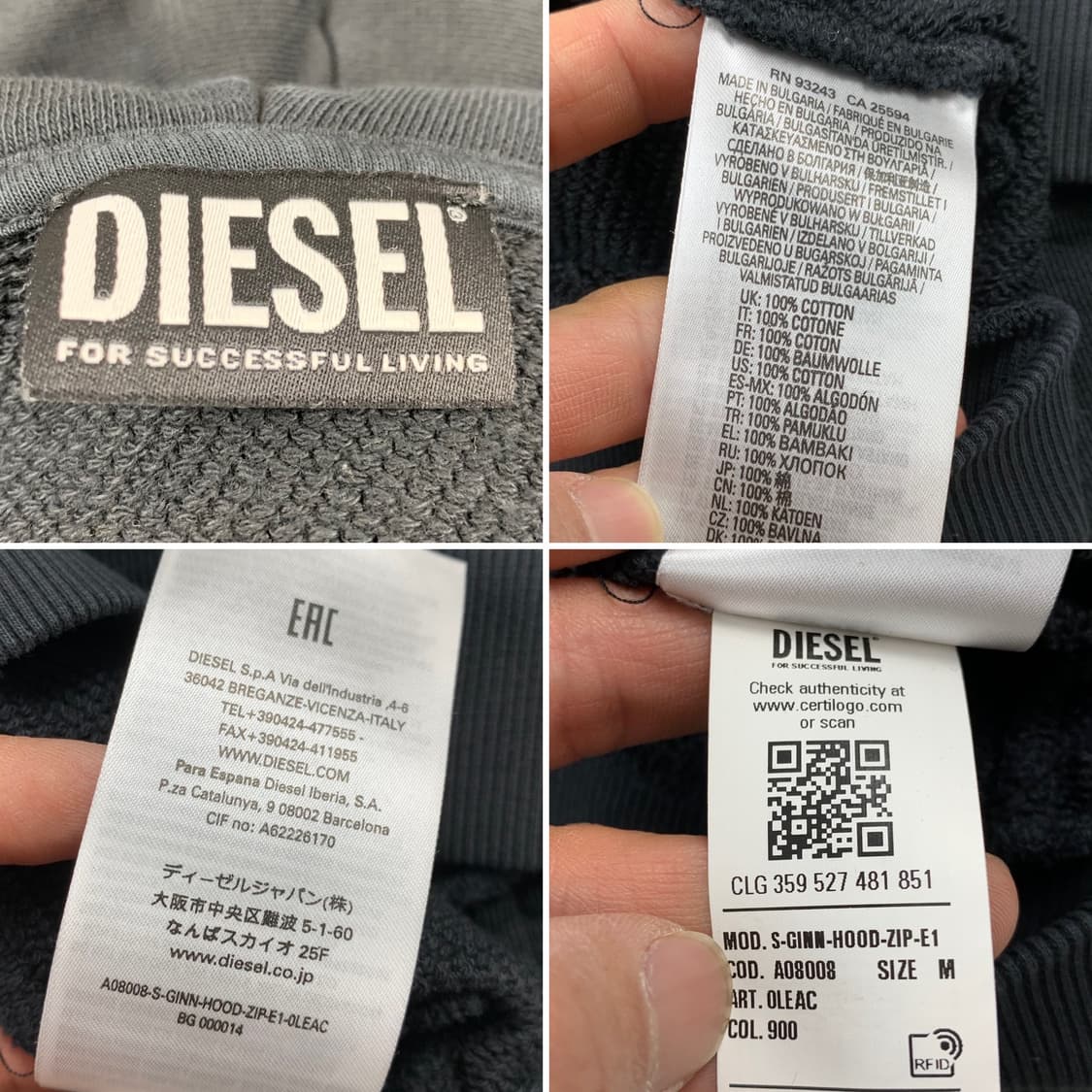 디젤 이니셜 로고 블랙 후드집업  상품이미지8