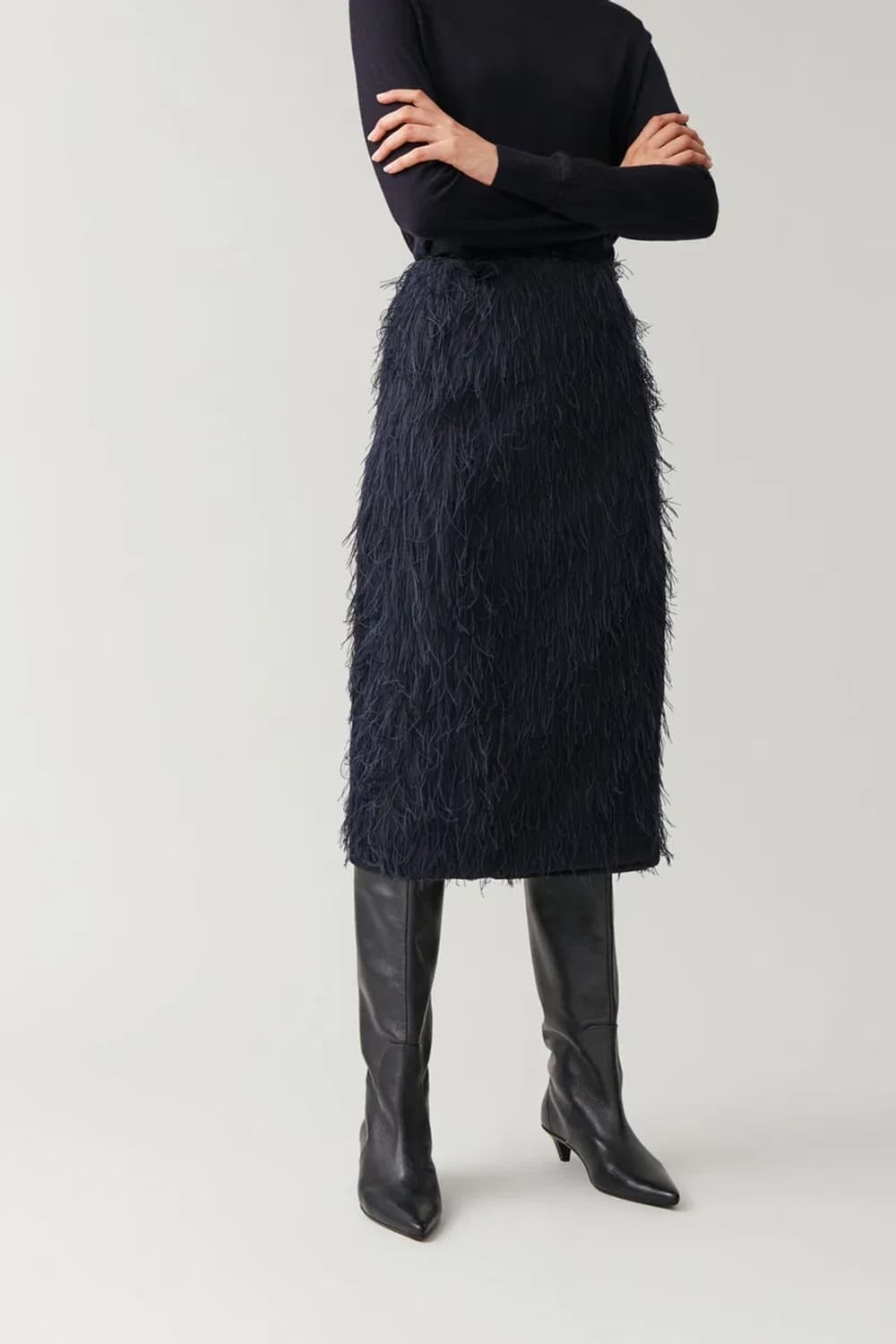 cos 코스 네이비 페더 랩스커트  34사이즈 상품이미지5