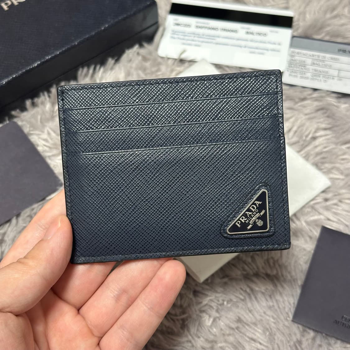 [풀구성] 프라다 사피아노 삼각로고 카드지갑 네이비 상품이미지2
