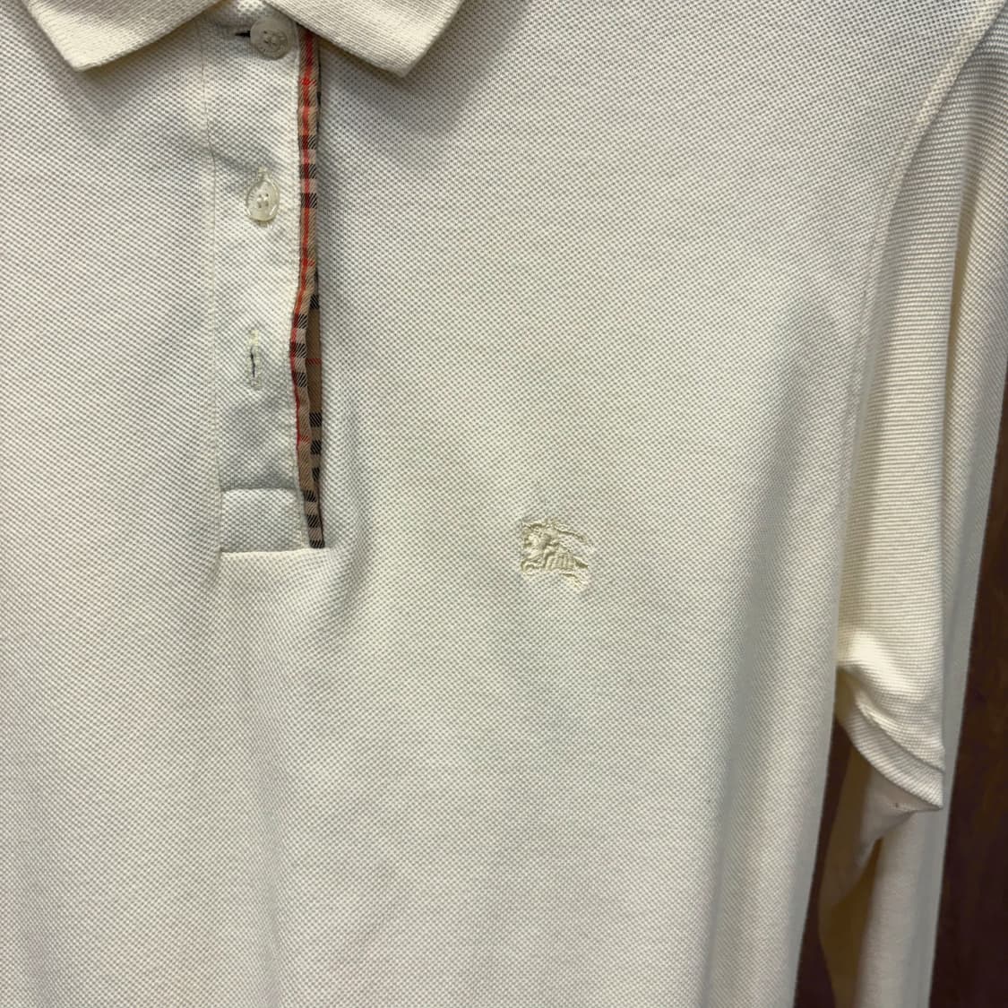 버버리 코튼 PK 긴팔 티셔츠 로고 자수 체크 배색 안감 디테일 아이보리 상품이미지6