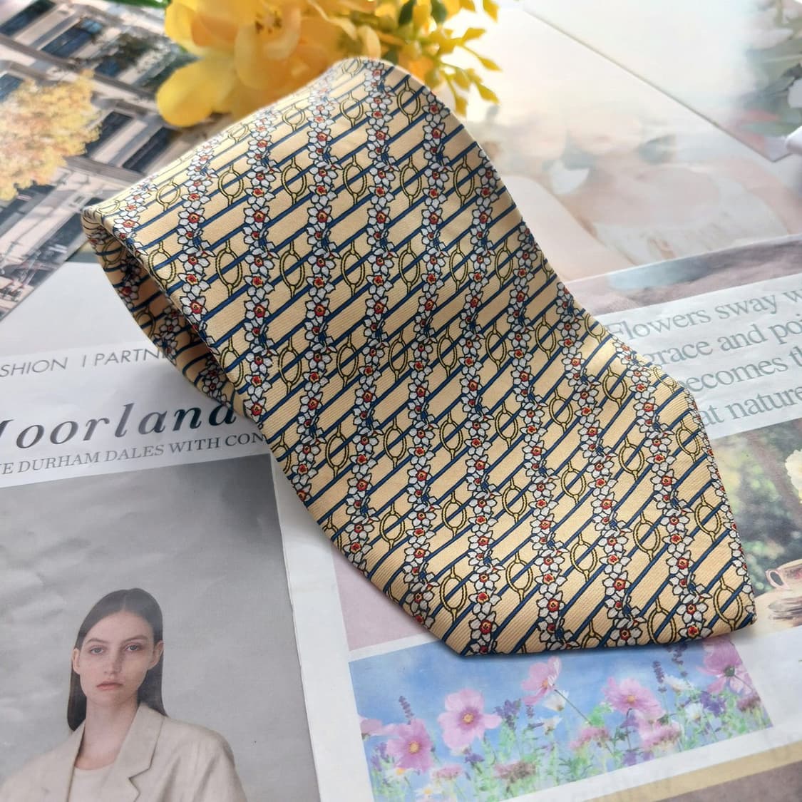 란셀 실크 옐로 체인 패턴 넥타이 9.5cm A+등급 A18739
 상품이미지2