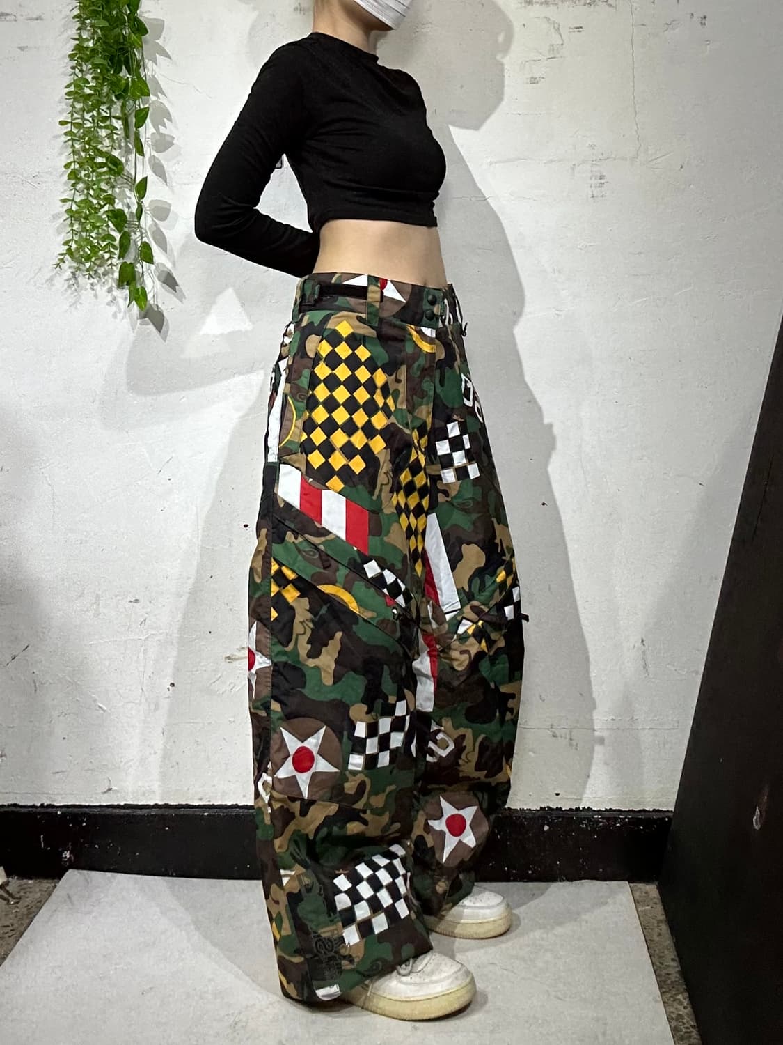 퀵실버 그린 와이드 밀리터리 카모 패턴 트랙 팬츠 힙합 바지 L 상품이미지1
