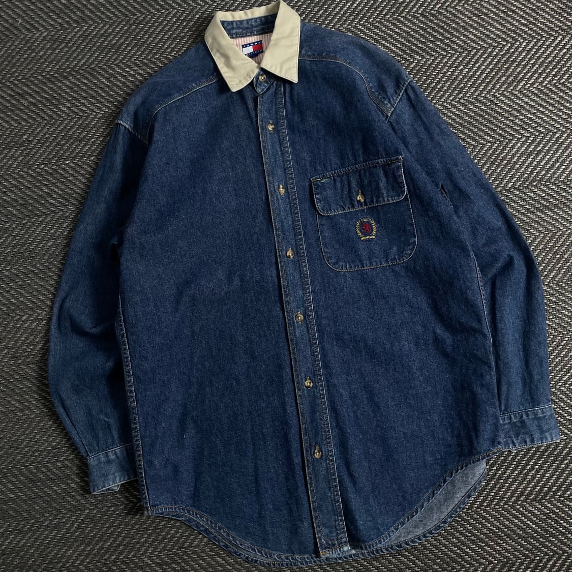 90s 타미힐피거 올드스쿨 월계수 로고 데님 셔츠y 3845 상품이미지1