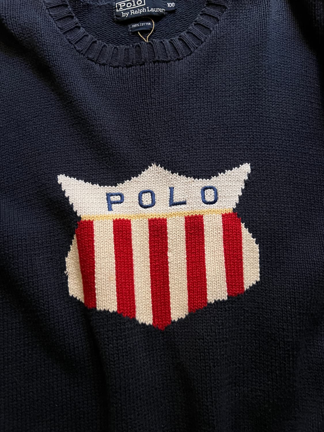 [L]90's 폴로 랄프로렌 쉴드로고 네이비 코튼 니트 상품이미지3
