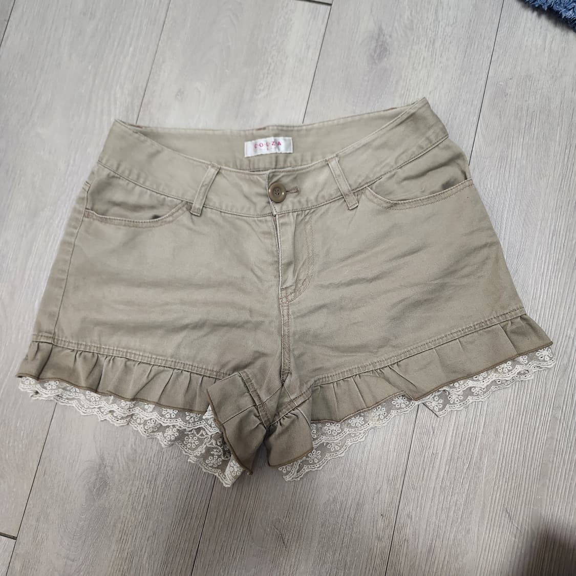 콜자 갸루 라떼깔 베이지 레이스 반바지 큐롯 치마바지 상품이미지2