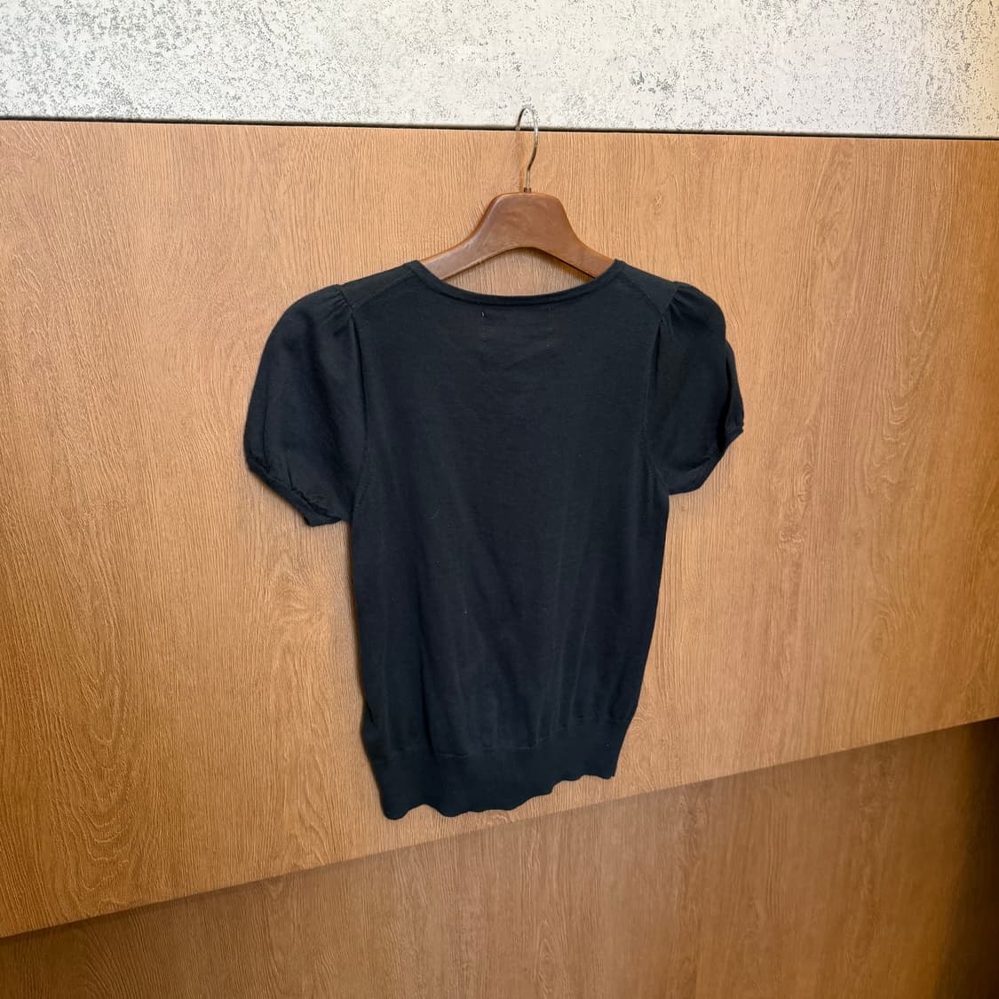 빈티지 라운드넥 반팔 니트 가디건 프릴 라인 디테일 네이비 상품이미지2