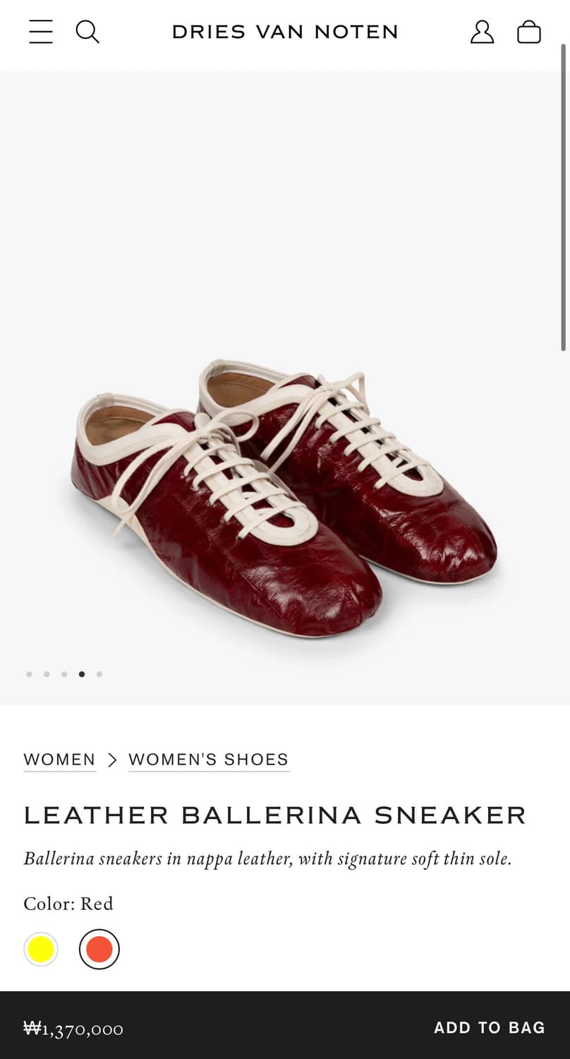 [36,37,38,39]드리스반노튼 26ss 발레리나 레더 스니커즈/레드 상품이미지7