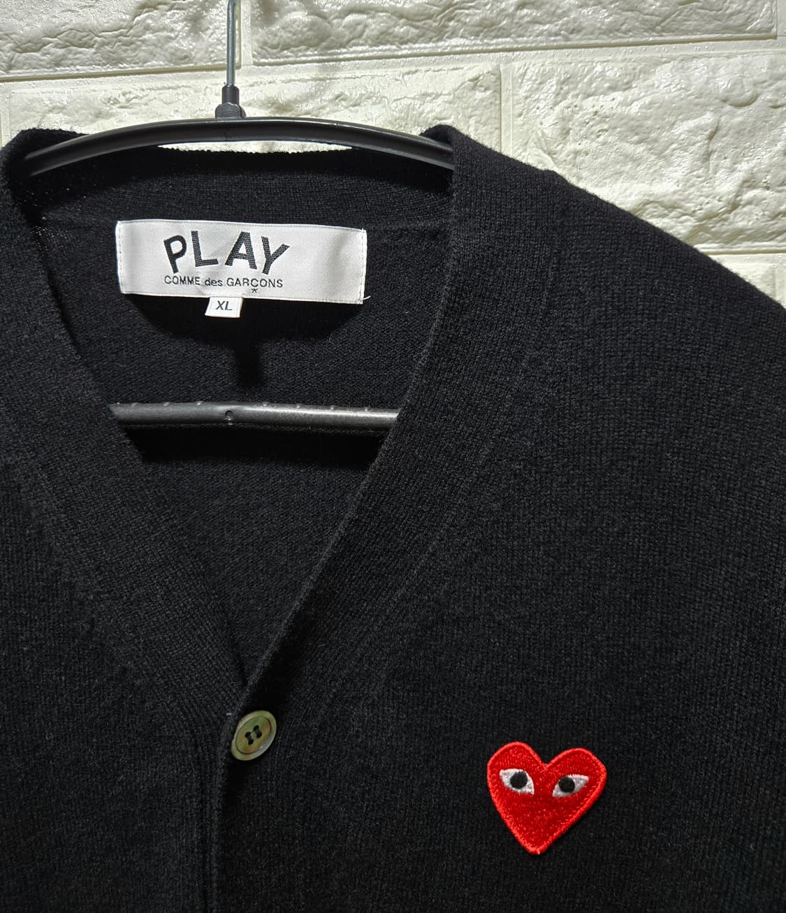 꼼데가르송 레드하트 와펜패치 울 니트 가디건 XL 상품이미지6